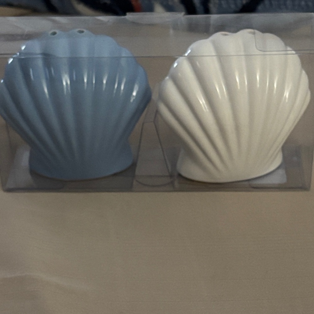 Kirklands Blue and White Shell Salt and Pepper Shakers NWT